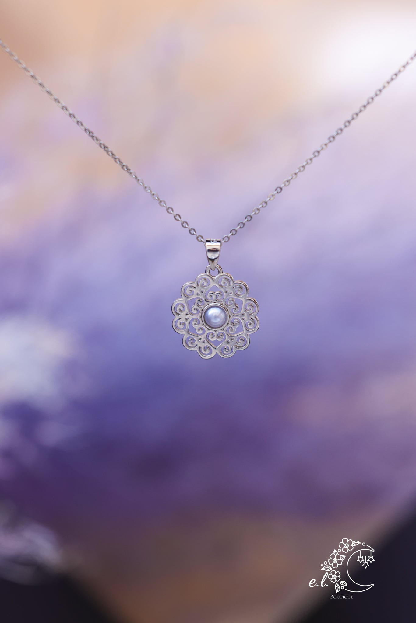 925 Sterling Silver Mandala Pearl Necklace