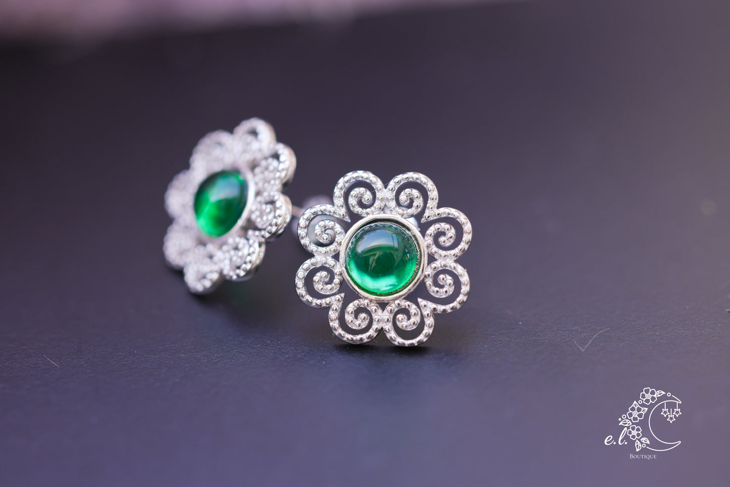 925 Sterling Silver Jade Elephant Studs