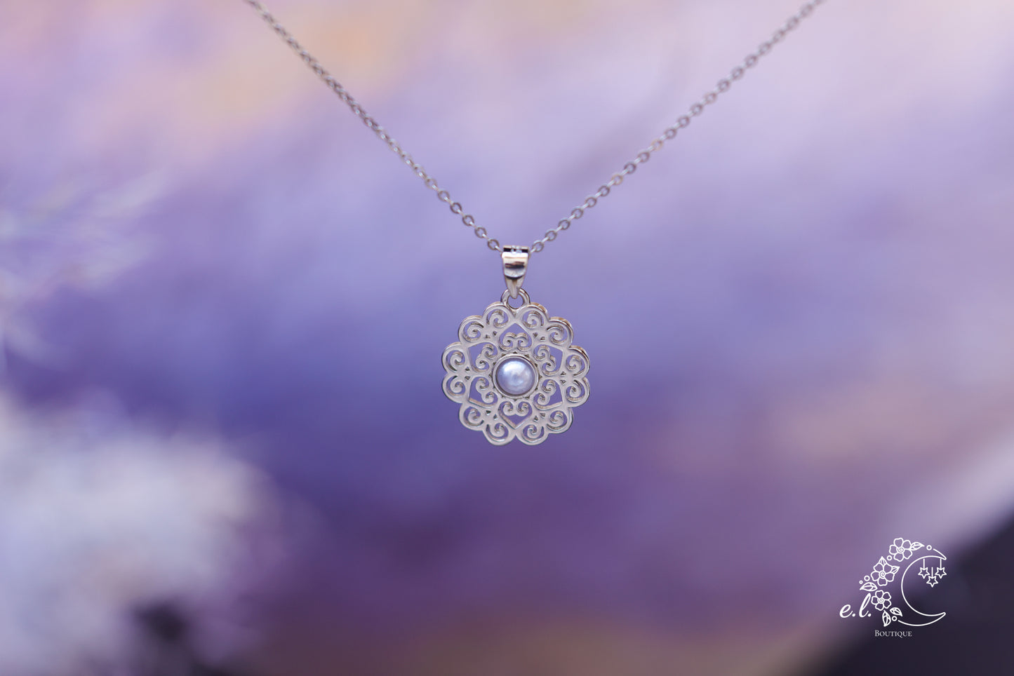 925 Sterling Silver Mandala Pearl Necklace