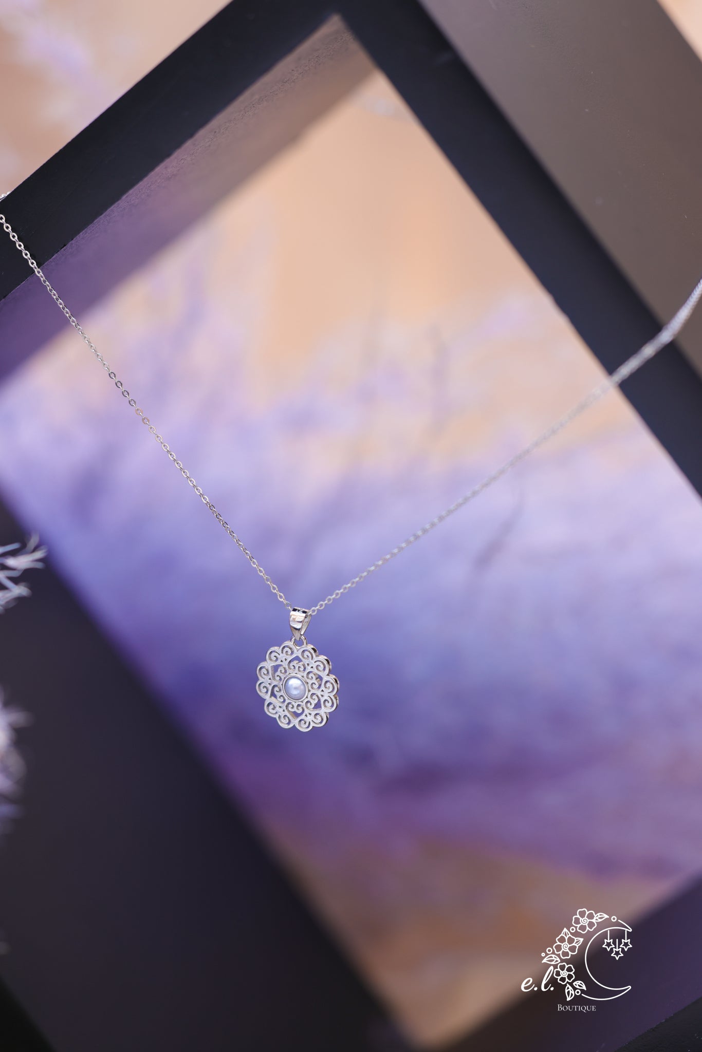 925 Sterling Silver Mandala Pearl Necklace