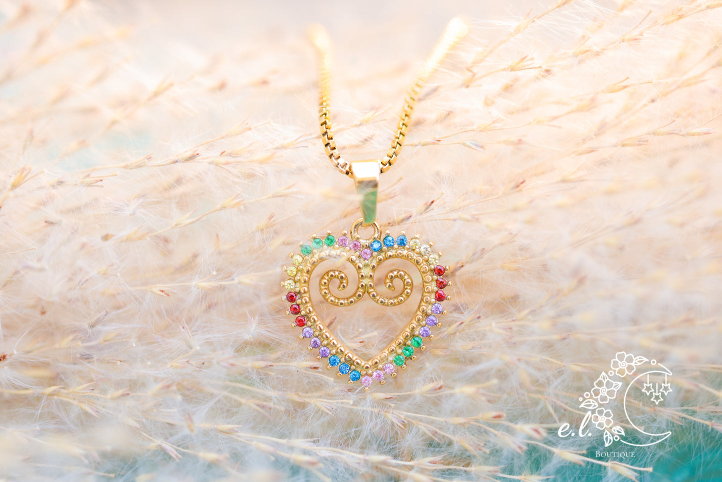 18k Gold Rainbow Heart Necklace