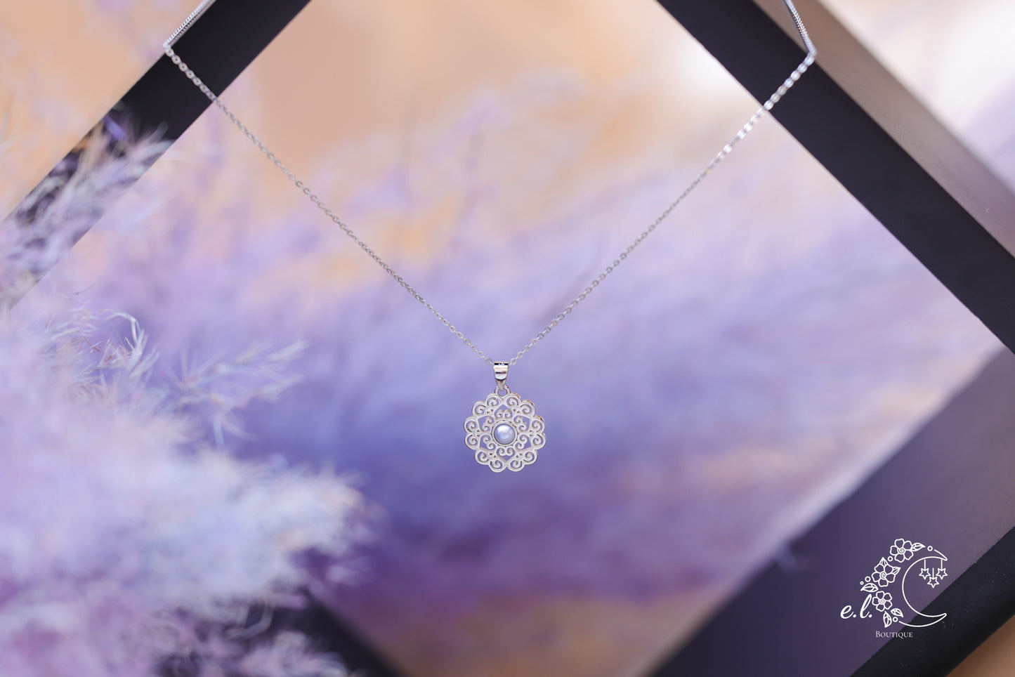 925 Sterling Silver Mandala Pearl Necklace