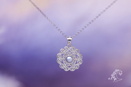 925 Sterling Silver Mandala Pearl Necklace
