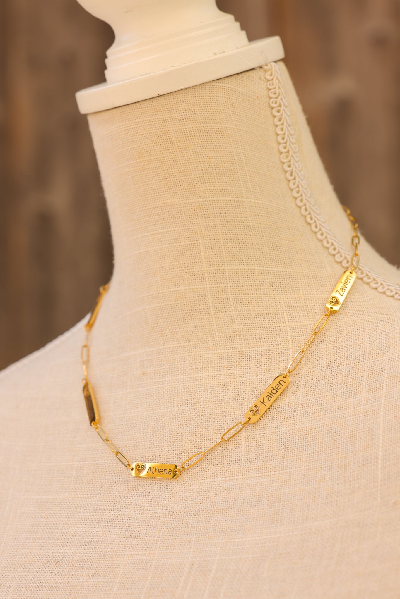 18K Gold Plated Stainless Steel Paperclip Multi-Name Personalized Hmong Heart Necklace