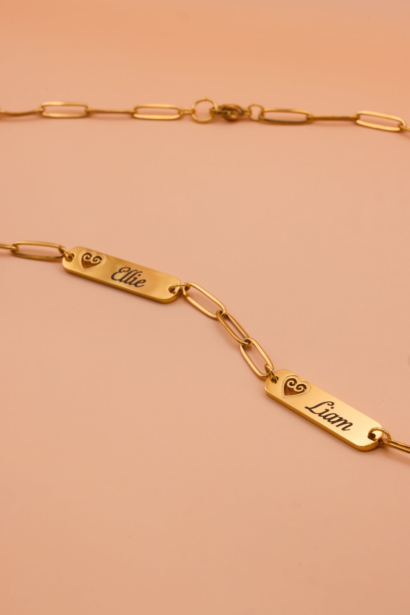 18K Gold Plated Stainless Steel Paperclip Multi-Name Personalized Hmong Heart Necklace