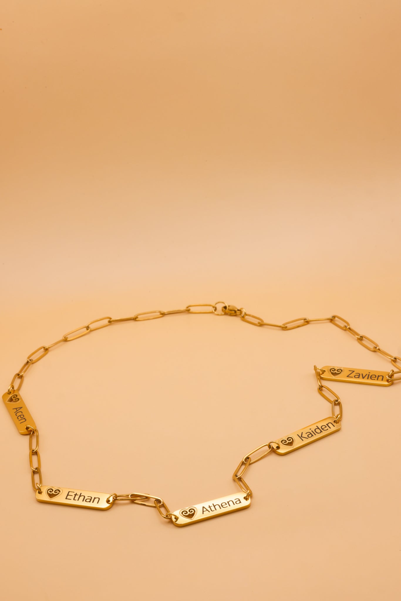 18K Gold Plated Stainless Steel Paperclip Multi-Name Personalized Hmong Heart Necklace