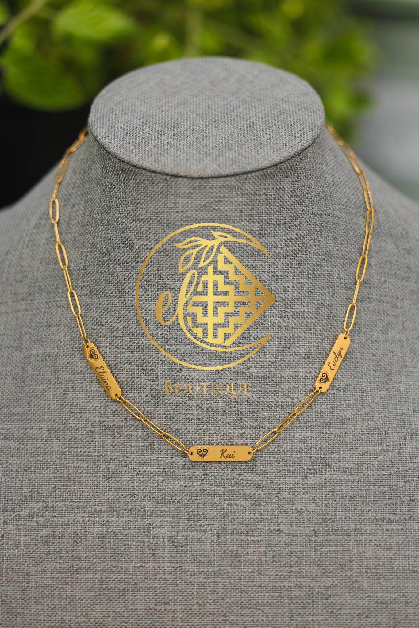 18K Gold Plated Stainless Steel Paperclip Multi-Name Personalized Hmong Heart Necklace