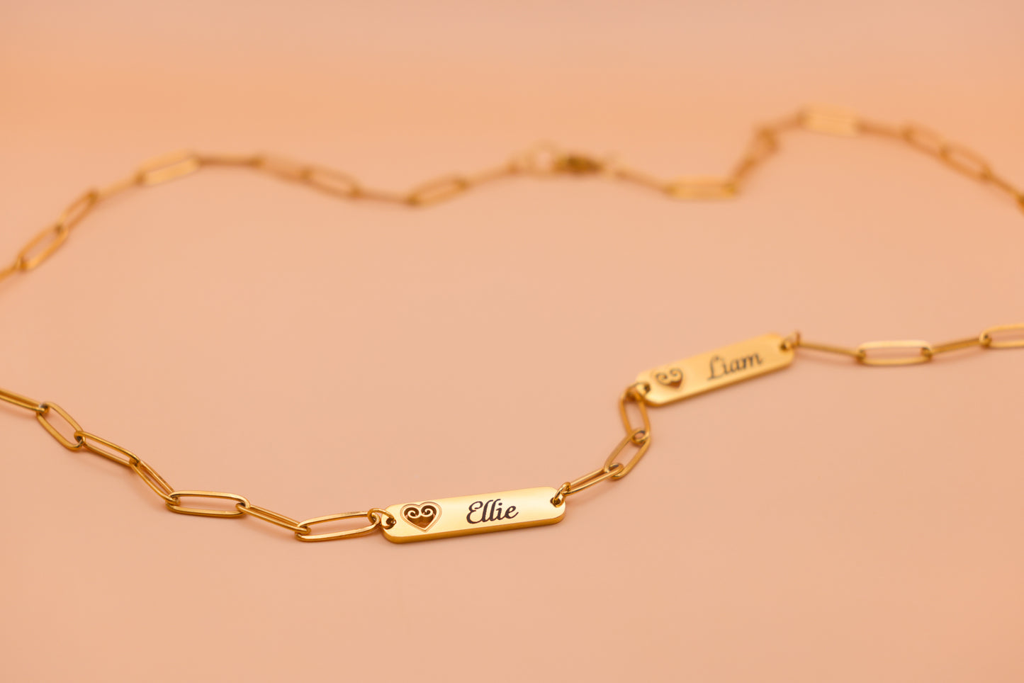 18K Gold Plated Stainless Steel Paperclip Multi-Name Personalized Hmong Heart Necklace
