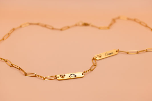 18K Gold Plated Stainless Steel Paperclip Multi-Name Personalized Hmong Heart Necklace