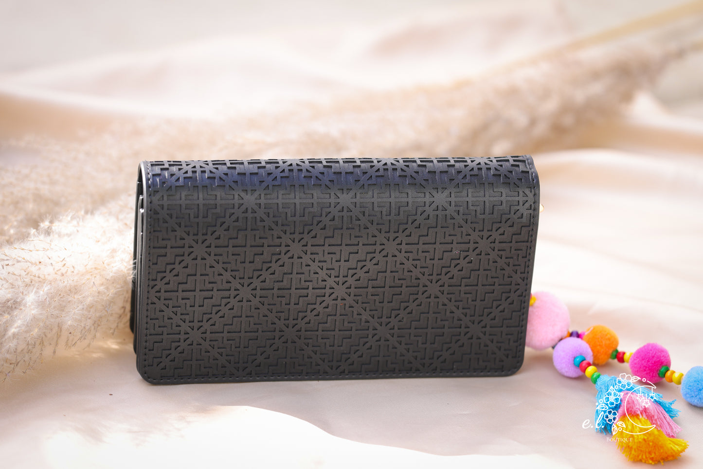 Black Pu Leather House Crossbody & Clutch