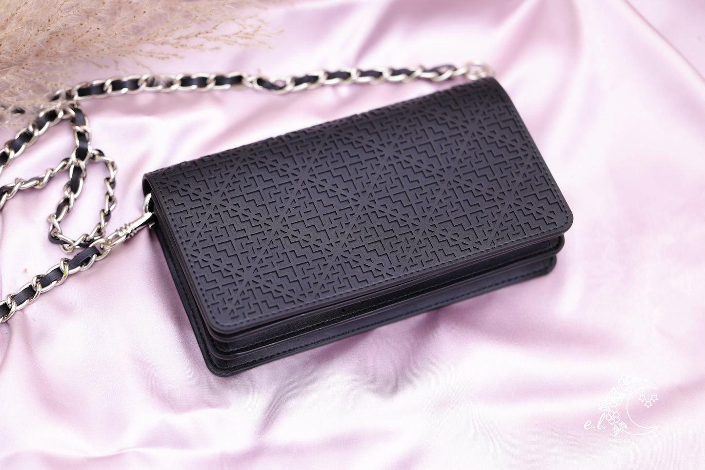 Black Pu Leather House Crossbody & Clutch